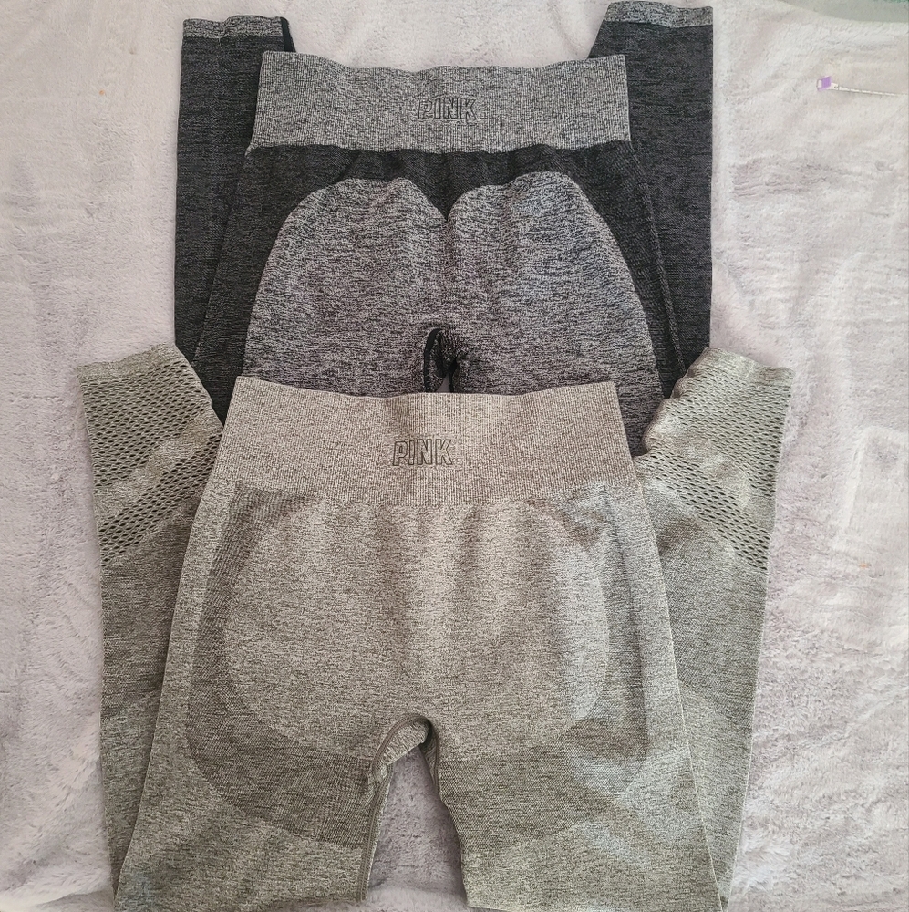 Set Of 2 VS PINK Heathered Gray Seamless Leggings
